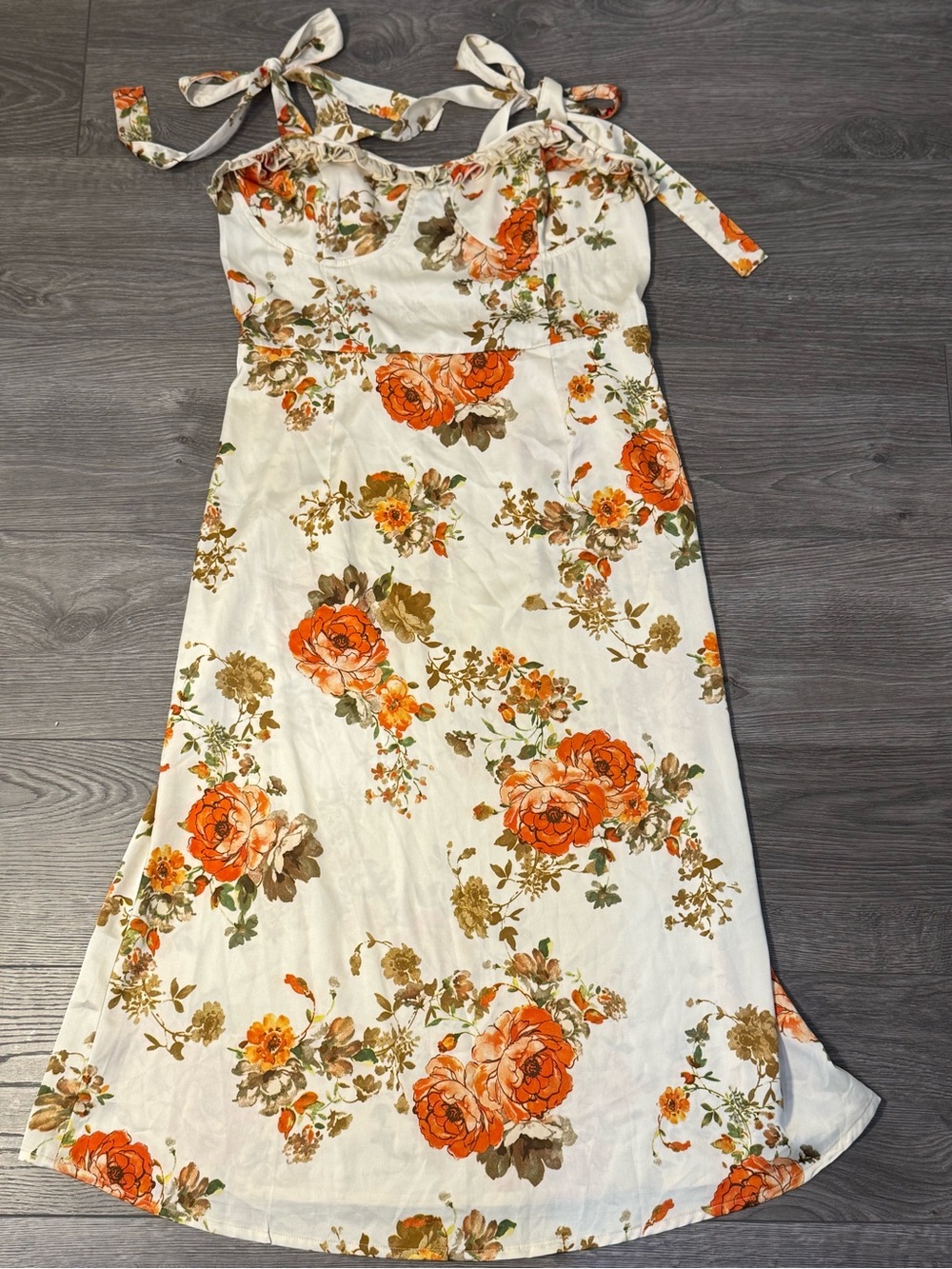 CIDER satin Floral Smocked Waist Maxi Skirt - Orange & Cream